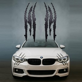 Vmingo Calcomania Sticker Diseño de Arañazo Aesthetic Garra Animal Agresivo Faro Universal Auto | 2pzs Fibra de Carbono