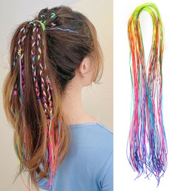 Mozeat Lens 32Pcs Colorful Hair Strings For Braids Gradient Color Hair Rope Band Hair Wrap String Hair Ribbons Rainbow Braiding Hair Tie Hair Accessories for Women Girls