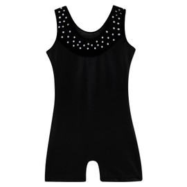 XiaoMoSha Leotards for Girls Gymnastics with Shorts, Print Biketards Dance Outfits for Kids (Black,170 13-14Y)