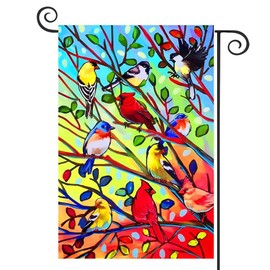 DMERBYL Welcome Spring Summer Bird Butterfly Flowers Double Sided Garden Flag 12x18, Flower and Bird Flags for Yard Lawn Outdoor Decor