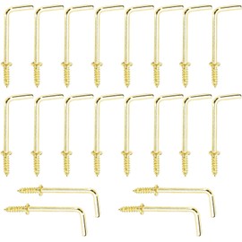 MroMax Brass Screw-in Hooks, 1-1/2" Shoulder Hooks, 7 Shape Screw Hooks, Right Angle Medal Hooks, l Shaped Self Tapping Screw Hooks, Gold L Shape Hooks, Square Bend Hooks for Hanging 20Pcs