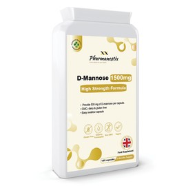 Pharmanostix Pharmanostix D-Mannose 500mg Per Capsule – High Strength Daily Serving (1500mg) – 180 Vegan Friendly Capsules (Not Tablets) – 100% Natural Premium D Mannose – Suitable for Vegans – Made in The UK