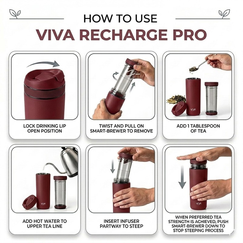 VIVA Recharge Insulated Travel Tea Infuser Bottle Loose Leaf, 460ml,