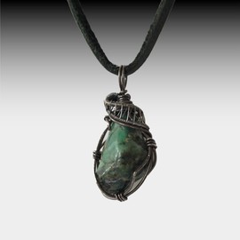 Valor 835 Men's Sterling Silver Raw Emerald Pendant Necklace with Gift Box and Black Leather Cord, 24"