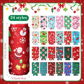 Pickmesh 24 Pcs Christmas Slim Can Coolers Sleeves for Adult Christmas Party Favors 12oz Santa Claus Bottle Cooler Gifts for Christmas Beer Cup Sleeves Insulated Beer for Party Supplies