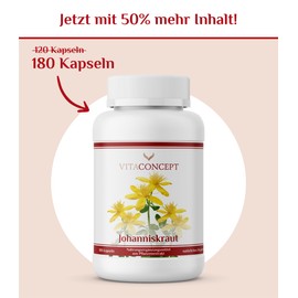 VITACONCEPT PRAXIS FÜR ANTI-AGING-MEDIZIN Johanniskraut Extrakt I 5000 mg pro Kapsel I inkl. natürlichem Hypericin und Hyperforin I zertifiziert laborgeprüft I 180 Kapseln I vegan I Vitaconcept