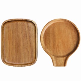 Set of 2 Wood Spoon Rest for Stove Top- Smooth Acacia Wood Spoon Holder for Kitchen Counter with Non Slip Silicone Feet,Perfect Holder for,Spatulas Tongs and Spoons (Brown)