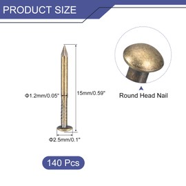 uxcell 140Pcs Small Tiny Nails 1.2x15mm(DxL) Tiny Brass Nails Hardware Round Head Brass Nail for Wooden DIY Projects Decorative Boxes Household, Bronze Tone