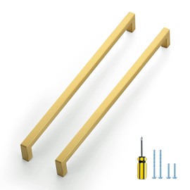 Ravinte 10 Pack Gold Cabinet Pulls 12-3/5 Inch Brushed Brass Kitchen Cabinet Handles Gold Square Kitchen Hardware for Drawer Pulls Come with Screwdriver