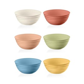 Guzzini Tierra 4.8" Bowls (Set of 6) Earth Tone Colors - 100% Recycled Plastic - Unbreakable, Reusable, BPA-Free, Cereal, Soup, Fruits - Stackable Mixing Bowls for Kids, Home & Kitchen