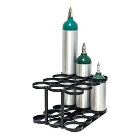 AireMed Oxygen Tank Holder – Holds (12) E, D or M9/C Size Tanks - Heavy-Duty Oxygen Cylinder Rack for Storage and Transportation – Floor Mountable Oxygen Rack – Stylish Black Frame - 4.5" Diameter