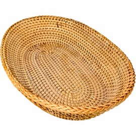 i-lan High Wall Natural Wicker Woven Bread Serving Basket Handwoven Natural Rattan Food Fruit Oblong Basket Restaurant Wicker Oval Serving Bowl,15" x 10.2" x 3.35"