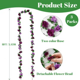 3 Pack 8FT Artificial Flower Garland, Fake Pink Roses Vines Silk Flowers Faux Plastic Outdoor Hanging Floral Ivy Garland Decoration for Wedding Arch Bedroom Home Wall Backdrop Room Decor