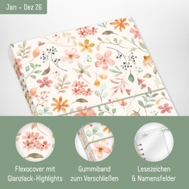 Häfft® Family-Timer 2026 A5+ "Wild Blossoms" Family Calendar for 4 People, Family Planner 12 Months: Jan to Dec 26, Family Organiser - Sustainable & Climate Friendly