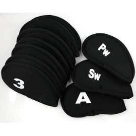 RHINORO - Set of 10 - Golf Iron Clubs Head Covers Cover Protector 3 4 5 6 7 8 9 A SW PW Soft & Lightweight (Black)