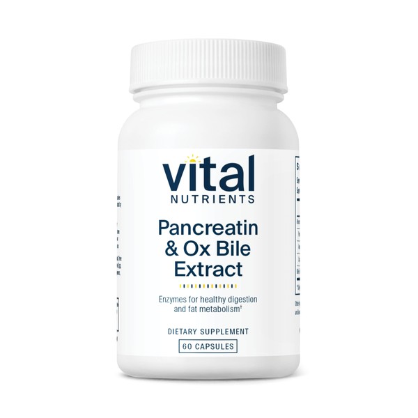 Vital Nutrients Pancreatin and Ox Bile Extract | Natural Digestive Enzyme Supplement | Helps Break Down Protein, Fat, and Carbs* | Gluten, Dairy and Soy Free | 60 Capsules