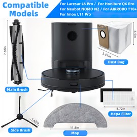 Accessories Replacement Parts Accessory Set for Honiture Q6 Pro, for Laresar L6 Pro, for Imou L11 Pro, for Airrobo T10+, for Neabot N2, 2 Main Brushes, 4 Side Brushes, 4 Filters, 4 Mop Wipes, 2 Dust