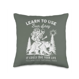 Yellowstone National Park Bear Spray Funny Hiking Camping Throw Pillow