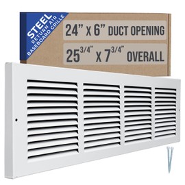Fits 24x6 Duct Opening | Steel Baseboard Return Air Grille by Handua | Vent Cover Grill | 7/8" Margin Turnback [Depth] to Fit Baseboard | White | Outer Dimensions: 25.75"W X 7.75 "H