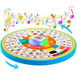 Age 1 2 3 Toddler Learning Words Pronunciation Machine,12 Month+ Kids Early Education Toys,Children Electronic Interactive Point Reader,with Music & RGB Lights,12.83inch Diameter Rotating Wheel