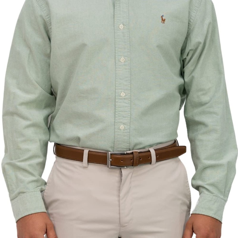 Silver Square Titanium Tan Belt - 34"