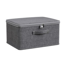 Lockable Box, Foldable Storage Box with Lid, Foldable Organiser Box, Storage Boxes with Combination Lock, Storage Basket for Wardrobe or Under the Bed, Grey (30 x 20 x 14 cm)