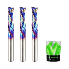 SHARPRO 3PCS Compression CNC Router Bit 1/4 Inch Shank and 1/4 Inch Cutting Dia. 1 Inch CL. 2-1/2 Inch OVL. Solid Carbide Up&Down CNC Bits for Wood Cutting, Slot Mortise（Coating）