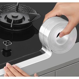 ABSOFINE Caulk Tape Waterproof Self Adhesive, Clear Toilet Caulk Sealant Tape, Shower Seal Strip for Kitchen, Countertop, Bathroom, Sink Bathtub Toilet Edge Protector with Sealing Tool (1.97"x16.4Ft)