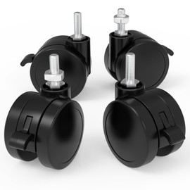 JOY worker Lockable Stem Caster Wheels Set of 4, Metric M8 Nylon Threaded Swivel Caster, 2.5 Inch Stem Casters Replacement for Standing Desk & Mobile Desk, Each Load Capacity 110lbs, Black