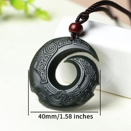 LXMYLI Hetian Jade Circle Necklace Lucky Peace Auspiciou Amulet, Hand Carved Lucky Bird Jade Pendant (Includes Certificate, Genuine)