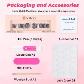 Sethexy Pink Cat Eye Handmade False Nails Short Coffin Press On Nails with Design Acrylic Glossy Salon Fake Nails for Women and Girls 10PCS (Pink6)