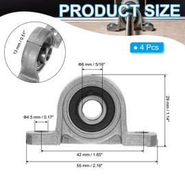 PATIKIL Pillow Block Bearing 5/16" / 8mm Bore, 4 Pcs Vertical Zinc Alloy Steel Mounted Flange Pillow Block Self Alignment Insert Bearings Bore Ball Housing for Machinery Power Agriculture
