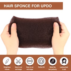 FEUNLEM Hair Sponge for Updo & Volume Bumps Tool, Hair Filler for Thin Hair, Dark Brown Sponge for Updo with 100 Bobby Pins, 70 Inch, Salon Must-Have (Dark Brown)