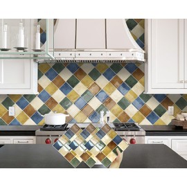 DEWOO Colorful Peel and Stick Backsplash Tiles Kitchen Bathroom Square Self Adhesive Wall Tile Checkerboard Checkered Stickers,Multicolor (10-Sheet, 12"×12")