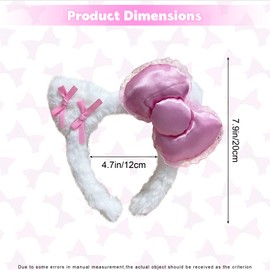 AEGYPIUS Soft Plush White Headband with Pink Bow Plush Spa Hairband for Women and Girls Velvet Headbands for Women Soft Plush Material Headband Perfect for Makeup and Facial Routines