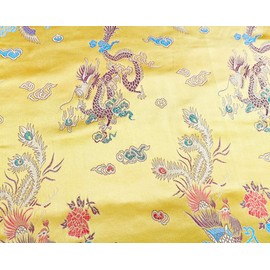 Chinese Brocade Fabric - Dragon Ochre Gold Satin Jacquard Craft Fabric Material