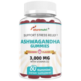 Naturenutri Ashwagandha Gummies 3000mg with Vitamin D2, Strawberry - 60 Gummies