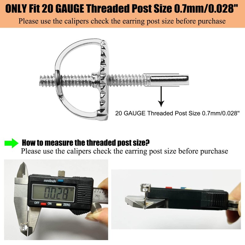 3-Pairs Screw on Earring Backs, 18K Gold Plated Sterling Silver