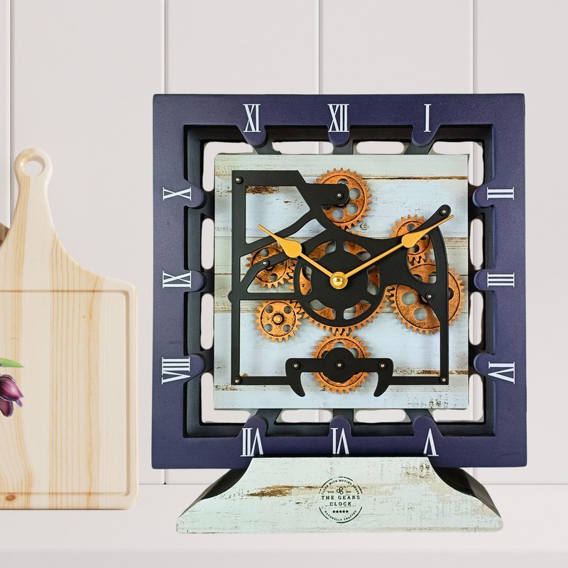 THE GEARS CLOCK Desk Clock 10 Inches with Real Moving