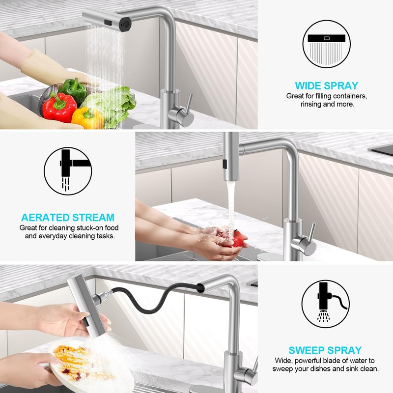 AVSIILE Brushed Nickel Kitchen Faucets with Pull Down Sprayer &