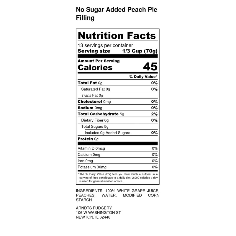 Amish Pie Filling No Sugar Added Peach- TWO 32 Oz
