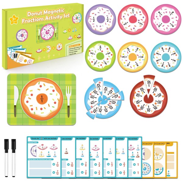 Magnetic Fraction Tiles, Fraction Manipulatives, 64 PCS Donut Magnetic Fractions