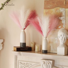 Serwalin Pampas Grass Pink 12pcs 17.7 Inch, Faux Pampas Grass Pink Pampas Decor, Artificial Pampas Grass Short Blush Wedding Decoration, Table Centerpieces Pink Party Decor Mothers Day