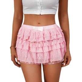 Cinvik Pink Ruffle Shorts Bloomers Lace Shorts Bloomer Light Pink Women Lolita Y2k Frilly Micro Short L
