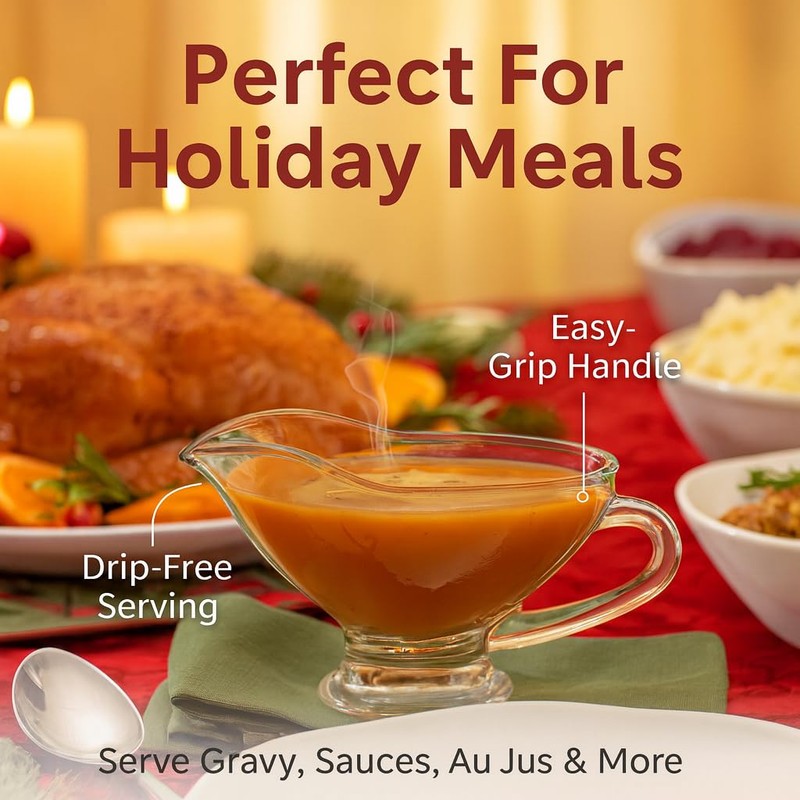 HIC Kitchen Glass Gravy Boat, 9-Ounce Capacity With Dripless Spout