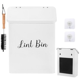 Yallmie Magnetic Lint Bin For Laundry Room, Dry Lint Holder Dryer Metal Magnetic Lint Box Container, Dryer Sheet Holder With Brush 7.4X3.6X10.5 Inch Laundry Room Organization And Storage (White-01)
