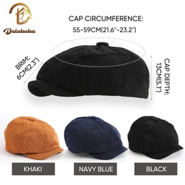 Dalababa 8 Panel Flat Cap, Classic Ivy Style Gatsby Beret Baker Boy Hat, Adjustable Irish Baseball Golf Driving Hunting Newsboy Hat for Men Women, 55-59 CM