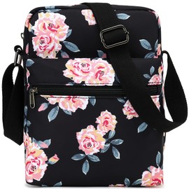Leaper Girls Crossbody Purses 2PCS for Kids Organizer Messenger Bag Women Floral Crossbody Bag and Purse Set Black