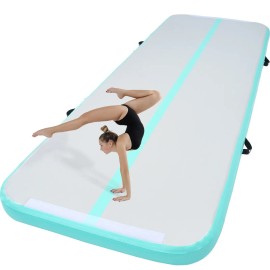 Mint Green 4-Inch Thickness Gymnastics Air Mat 10 Ft Inflatable Tumbling Mat Electric Pump for Home Gym Yoga Water TrainingSize: Size 10 ft x 3.3 ft x 4 in (300 x 100 x 10 cm), Color: Mint Green Color