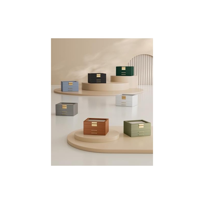 SONGMICS Caja de Joyas, 3 Niveles, Tapa de Cristal, 2